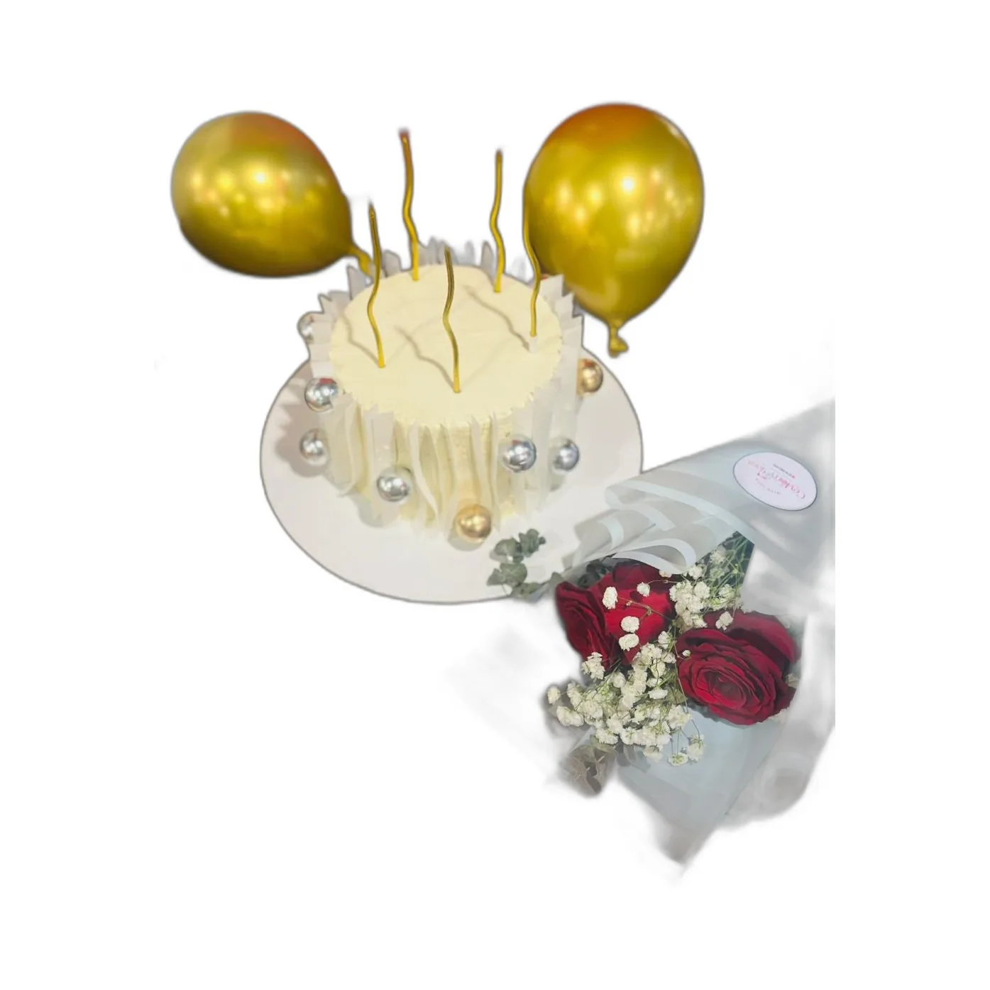 Gold Candle Cake & Red Rose Gift