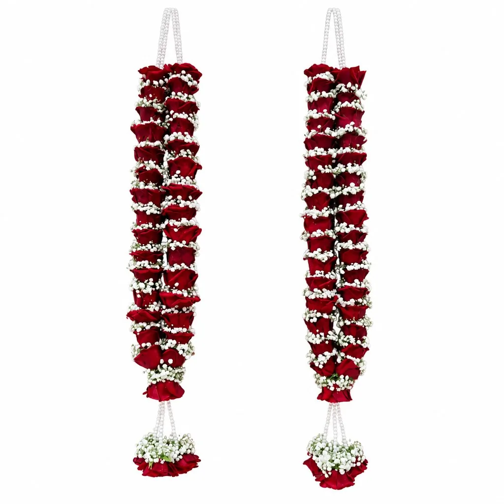 Red Rose Pearl Garland Pair